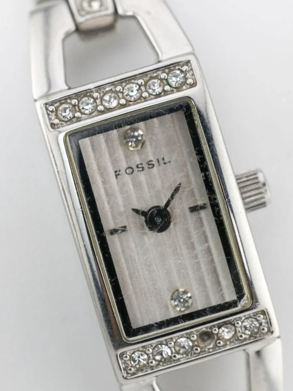 FOSSIL ES-1510 Crystal Slim Rectangle Quartz Analog Women's Watch New Battery